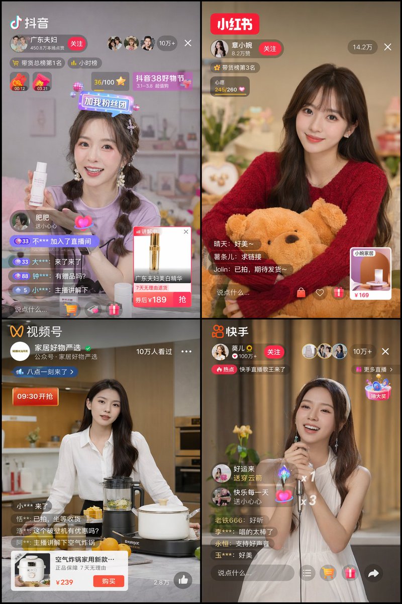 Mockup UI app livestreaming in 4 pannelli
