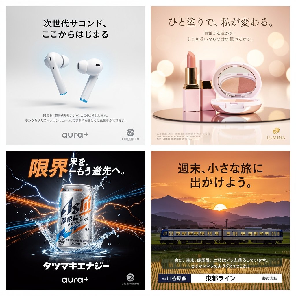 4-Panel Japanese Advertising Concept Grid (1/2)