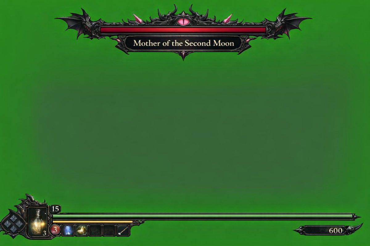 Interface de jeu Dark Fantasy sur écran vert