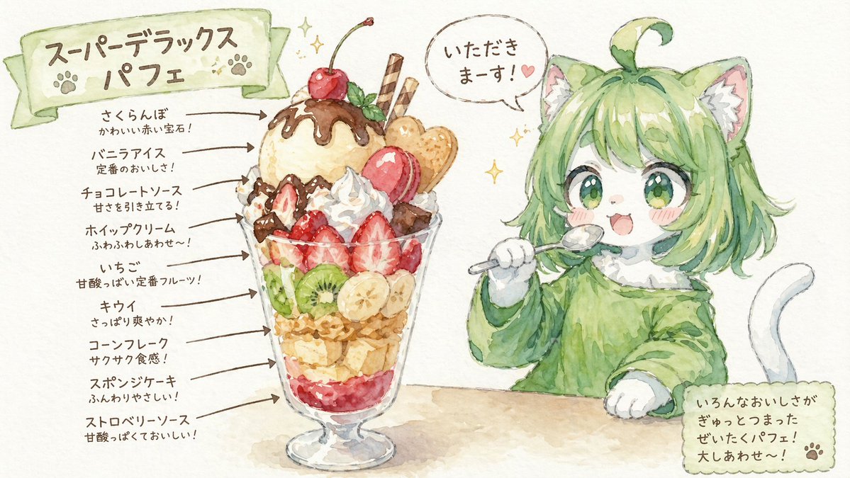 Charakter isst Parfait mit Anmerkungen