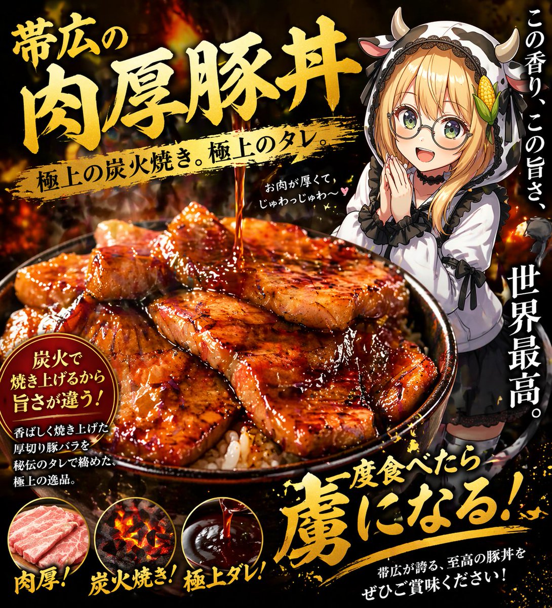 Feuriges Butadon Japanisches Werbeplakat