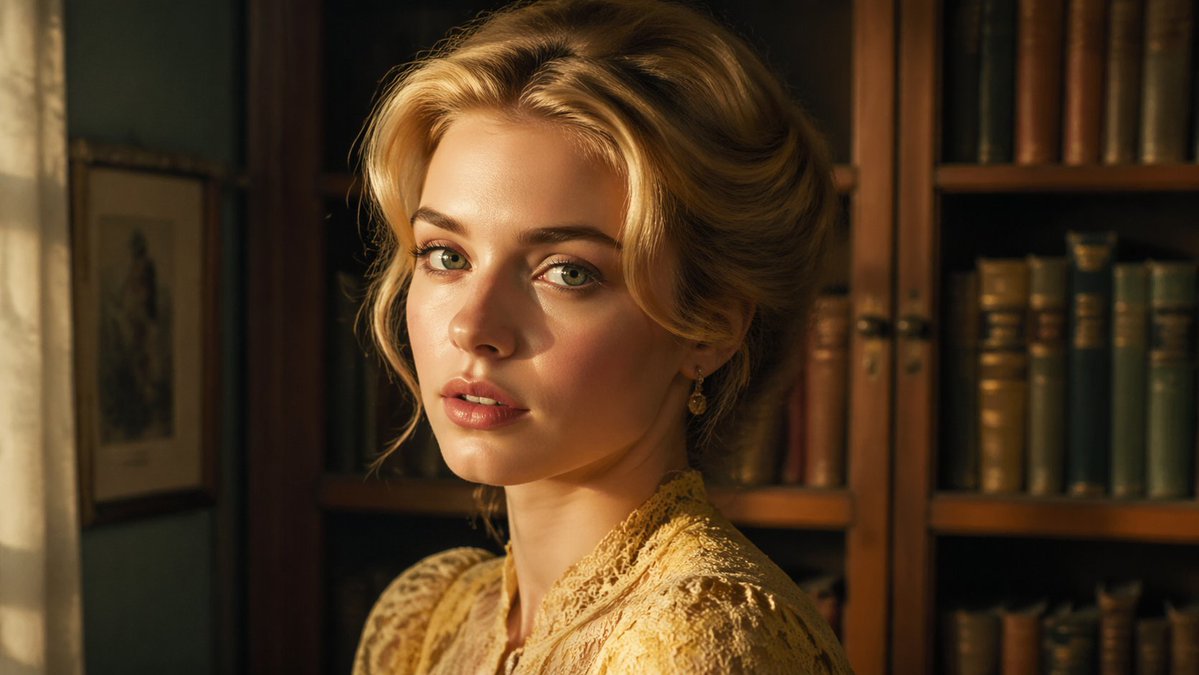 Donna Cinematografica in una Biblioteca d'Epoca