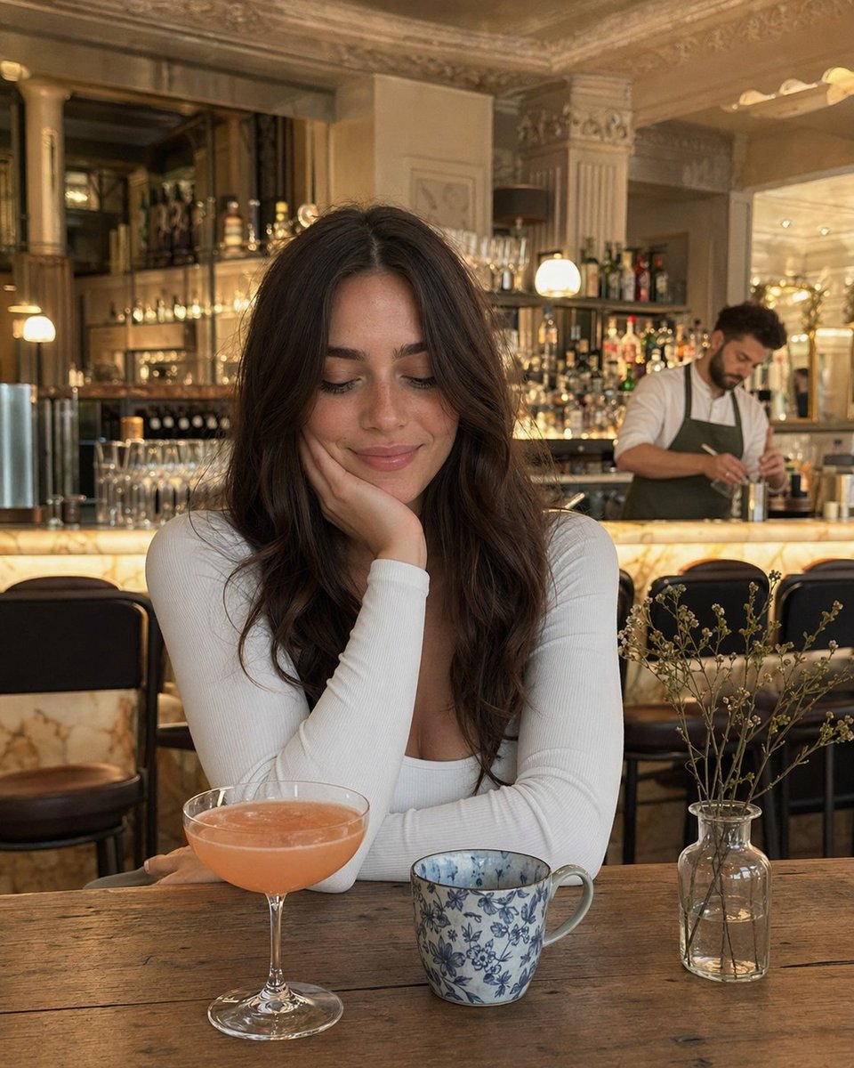 Woman at Elegant Bar Cafe Table