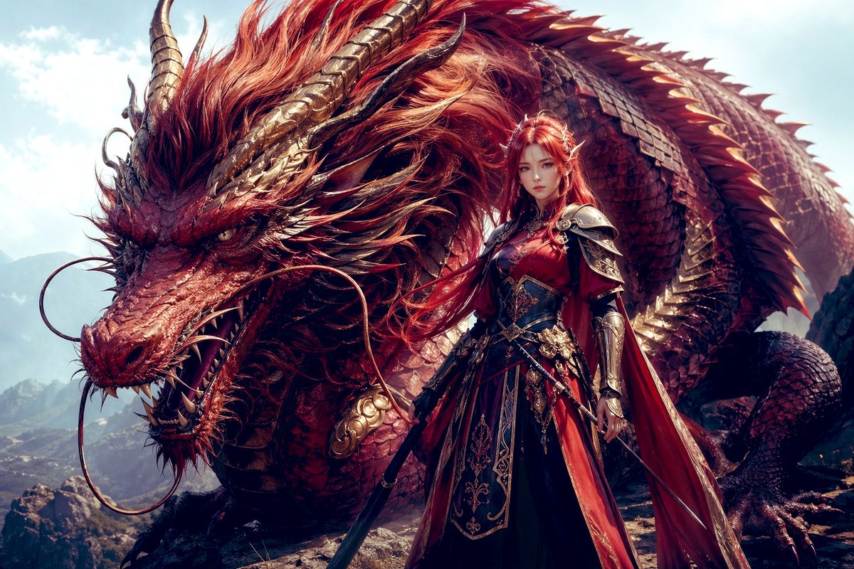 Drachenritterin und Purpurdrache