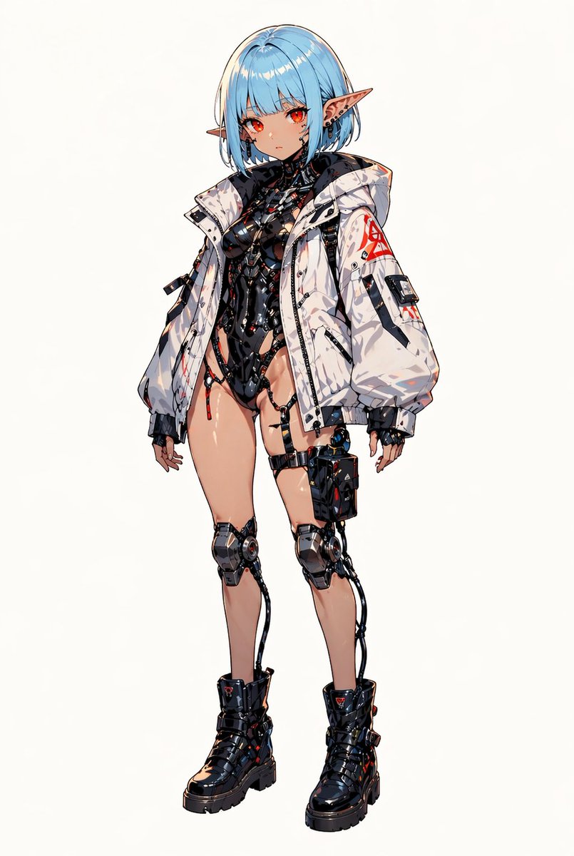 Cyberpunk-Elf-Mädchen-Ganzkörperporträt