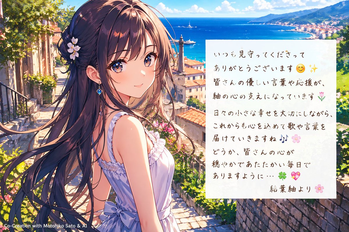 Ragazza Anime al Mare con Lettera