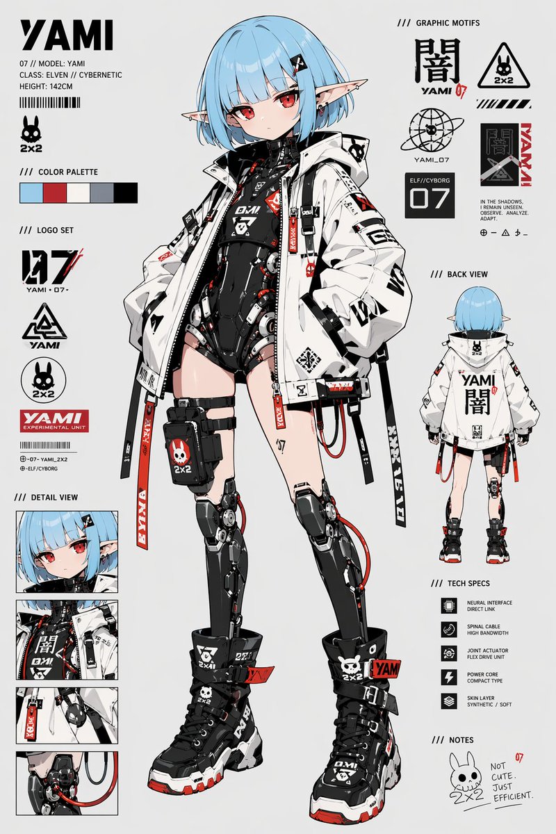 Cyberpunk-Elfen-Android-Referenzblatt