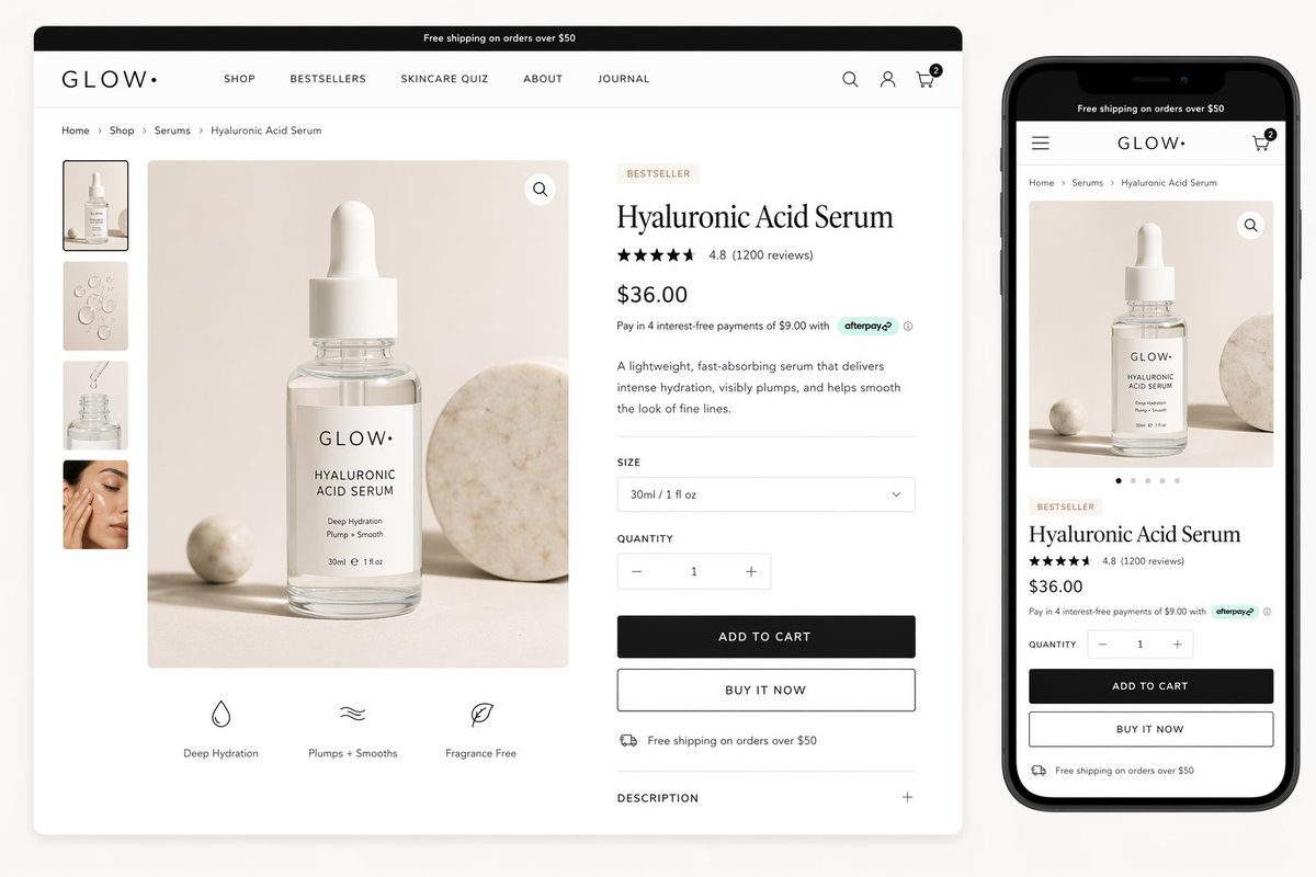 Luxus-Hautpflege-Produktseiten-Mockup