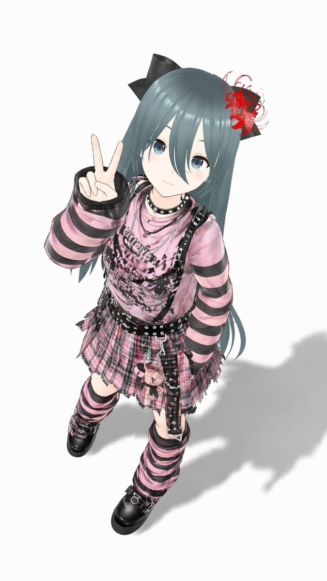 Punk Pink Anime Girl Full-Body Render
