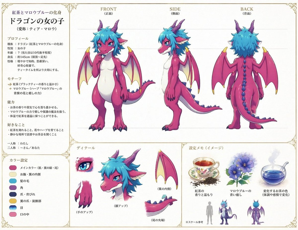 Anime Dragon Girl Reference Sheet (1/2)