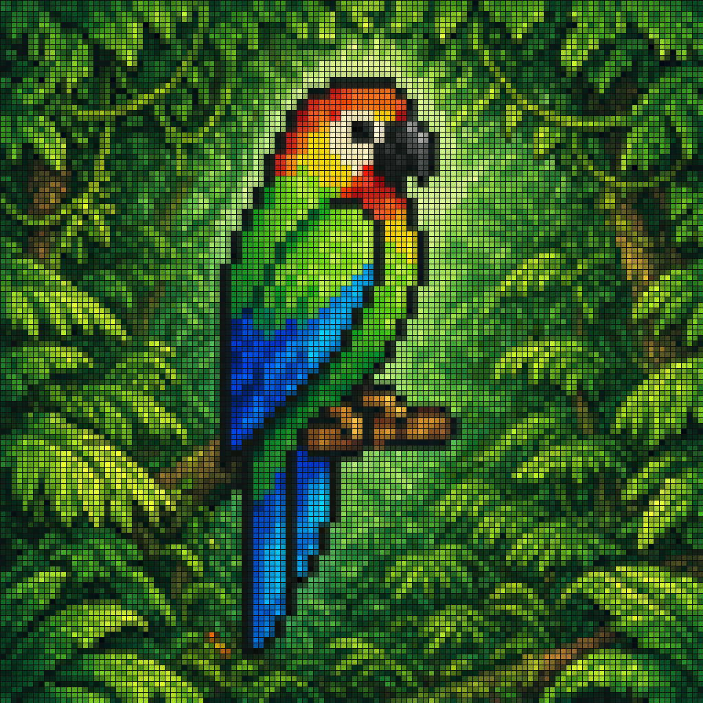 Mosaik Piksel Burung Kakatua Tropis