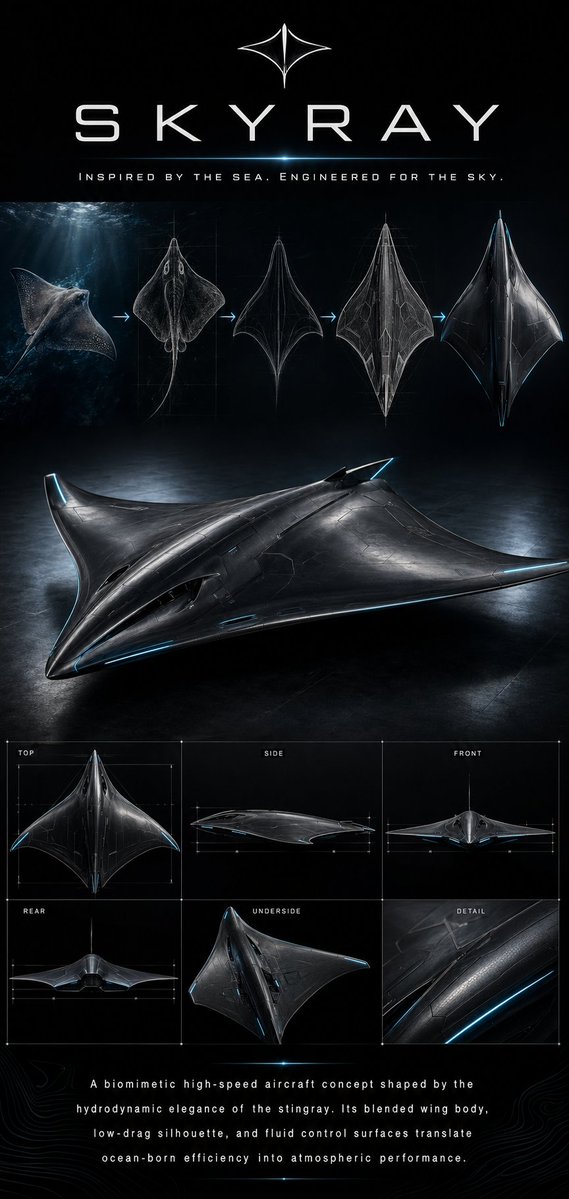 Affiche d'avion futuriste biomimétique Skyray