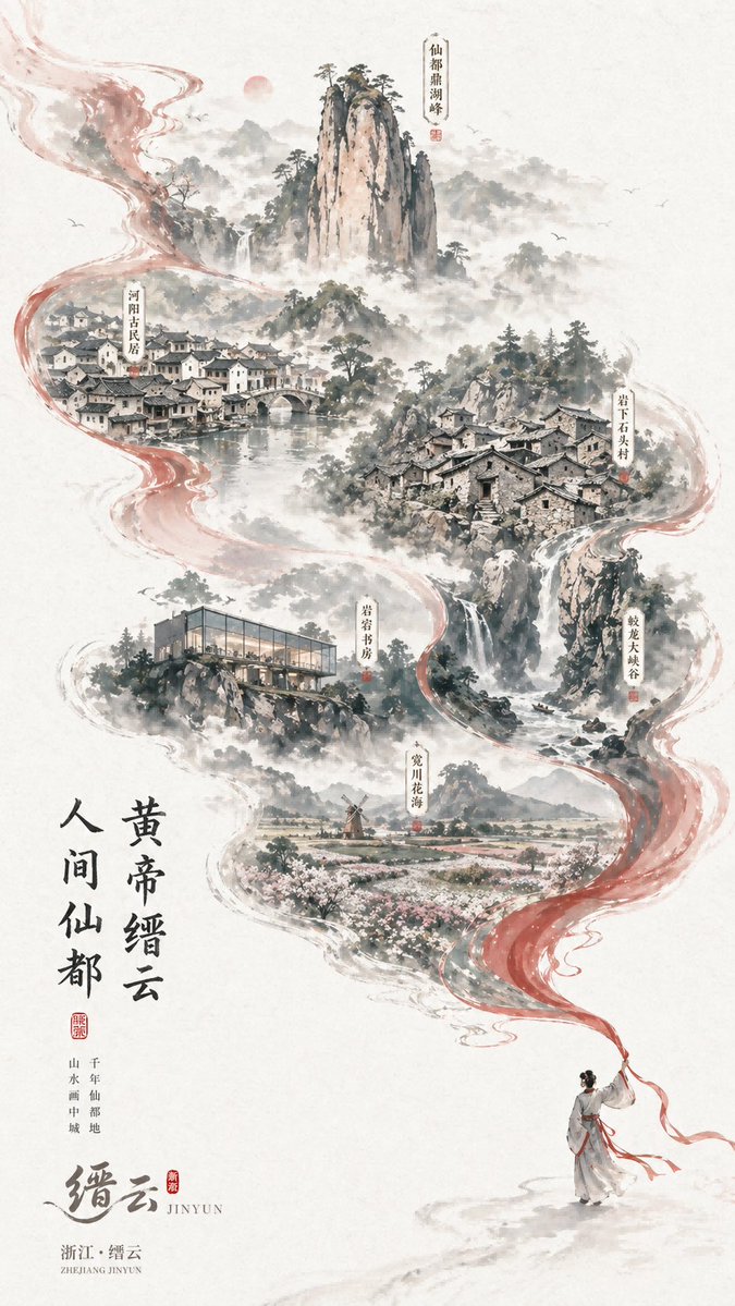 Poster Turistico Jinyun a Inchiostro Cinese