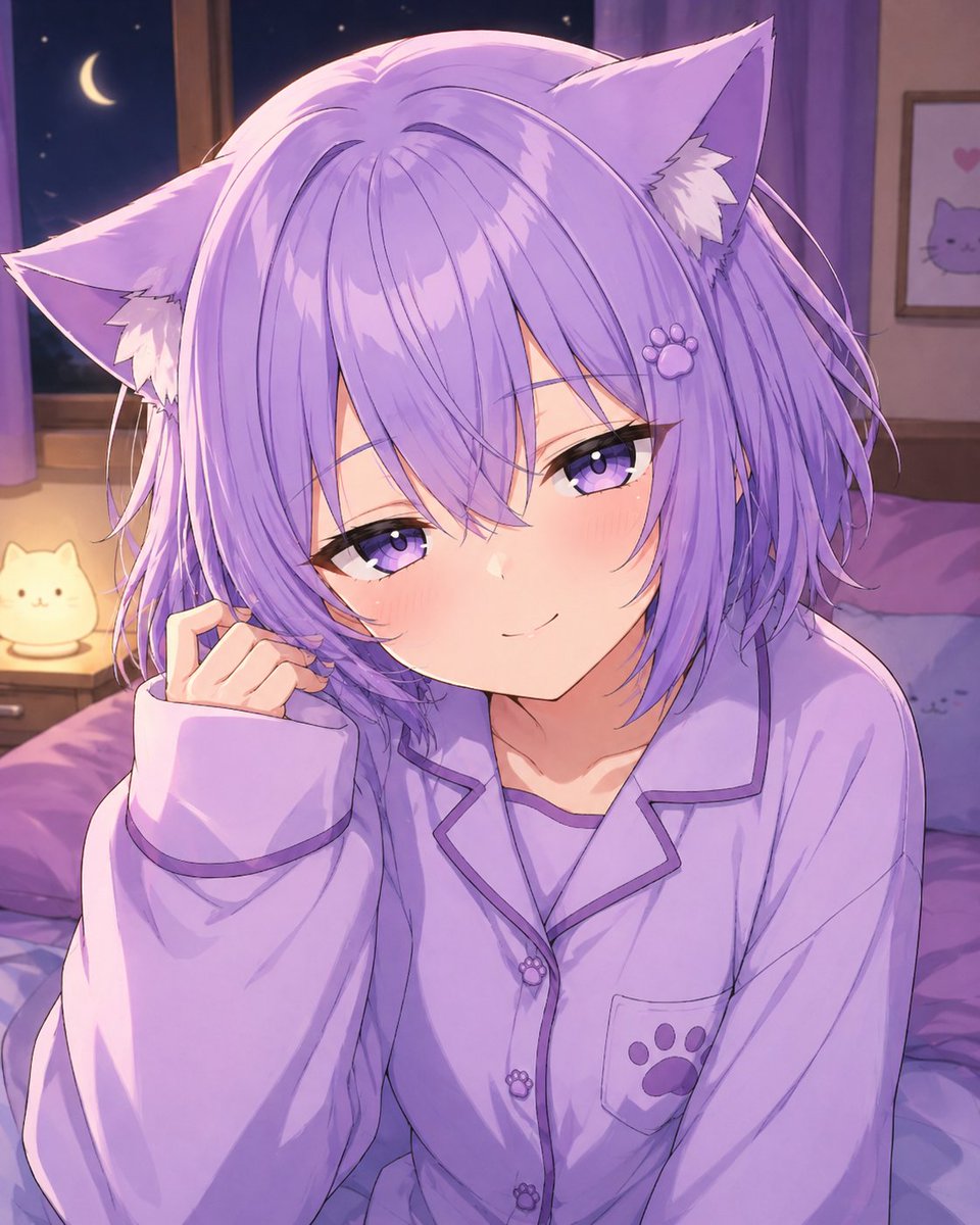 Accogliente Ritratto Notturno Catgirl in Pigiama