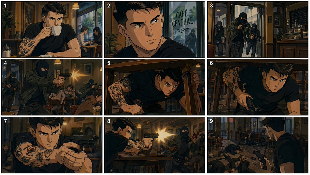 90s Anime Cafe Shootout Storyboard
