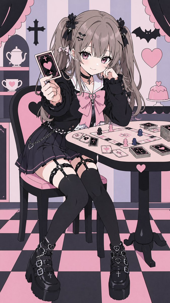 Chica Pastel Goth Jugando Cartas