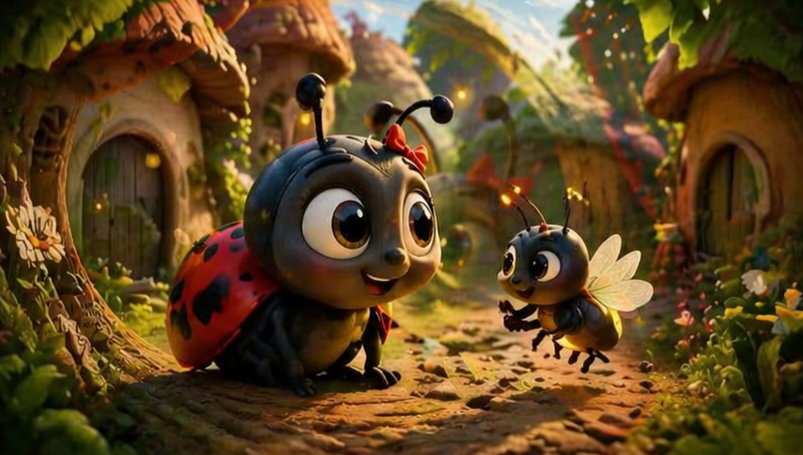 Escena de Pueblo de Mariquitas y Abejas Caprichosas