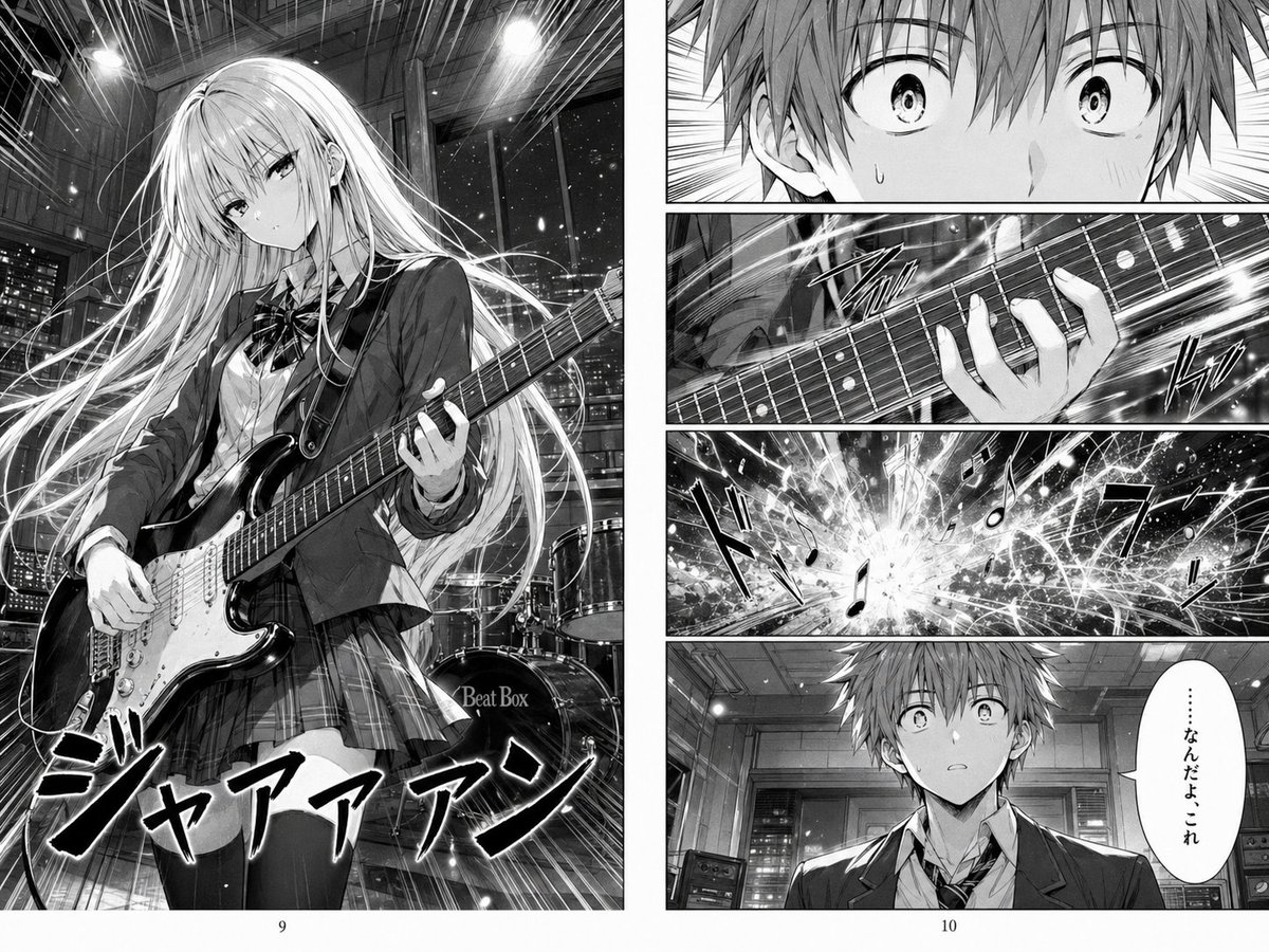 Página Dramática de Revelação de Guitarra de Mangá (1/4)