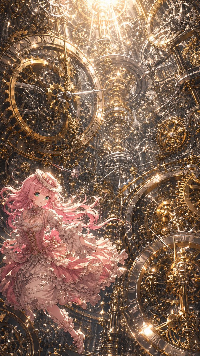 Ragazza Anime in un Mondo d'Orologeria Dorata