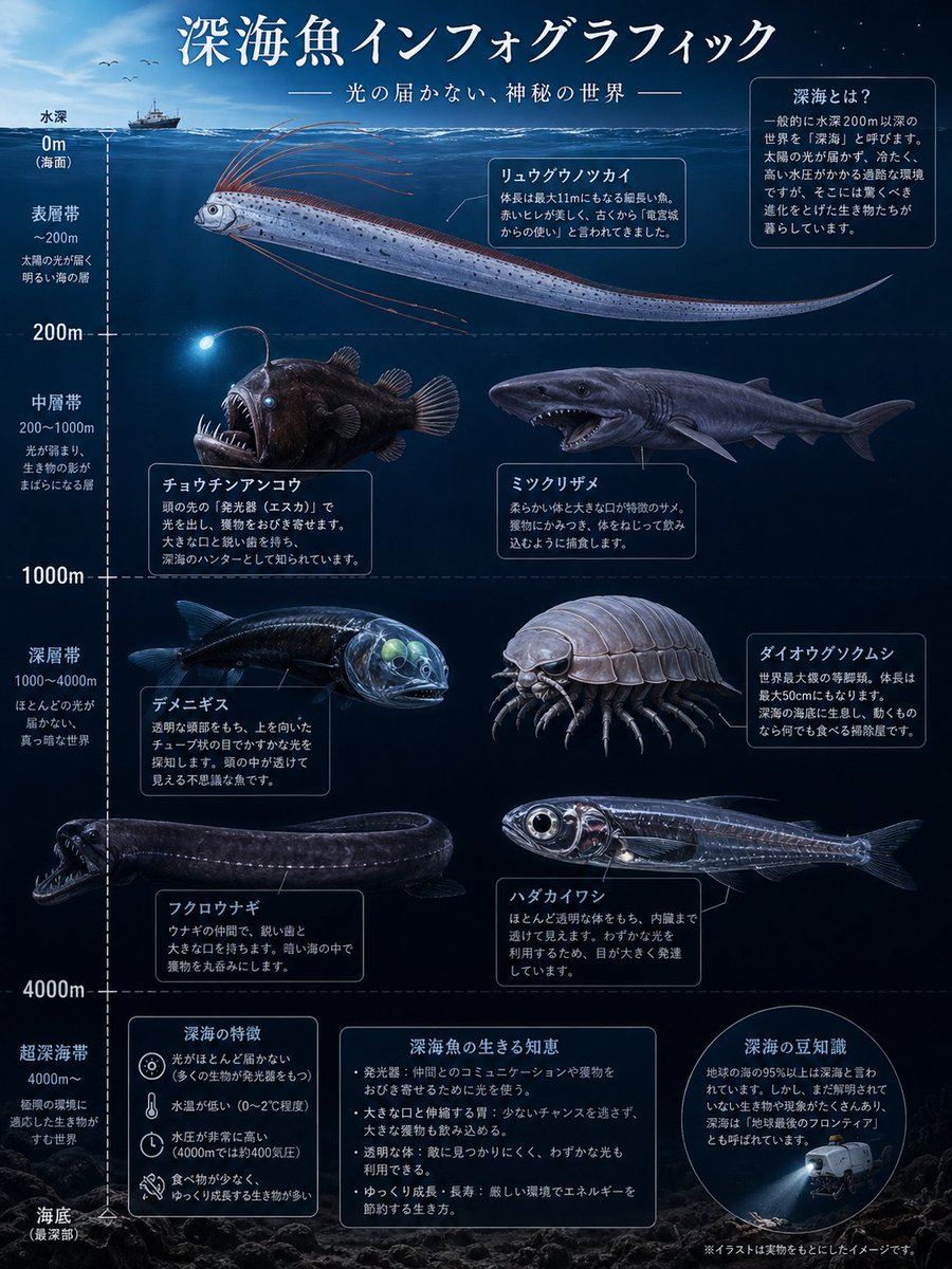 深海魚インフォグラフィックポスター