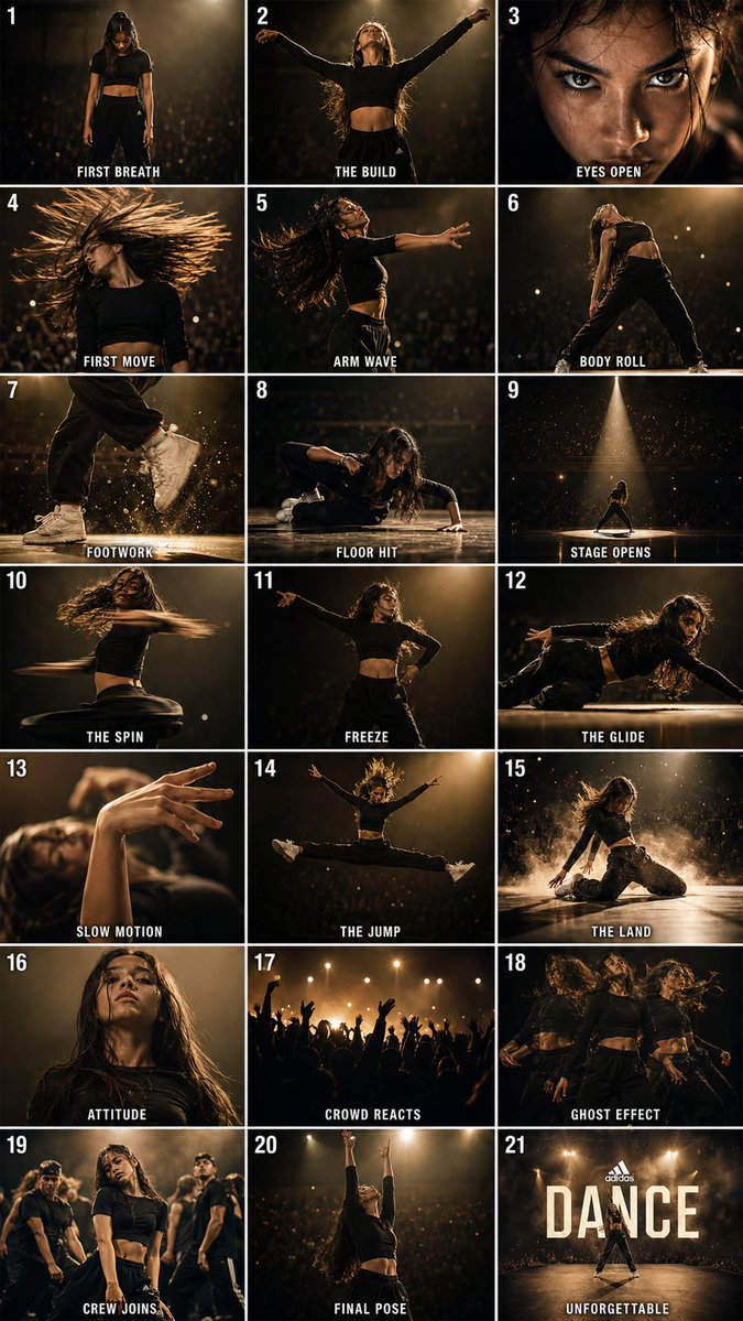 Storyboard für cineastische Tanzroutine