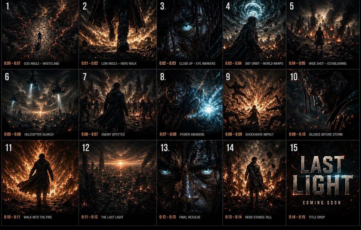 Cinematic 3x3 Storyboard Grid