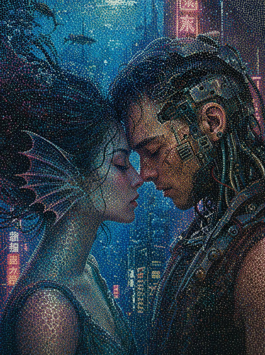 Cyberpunk Dot-Art Naher Kuss