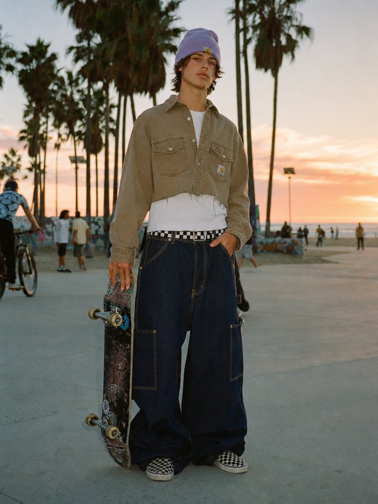 Skater ao Pôr do Sol com Calça Baggy