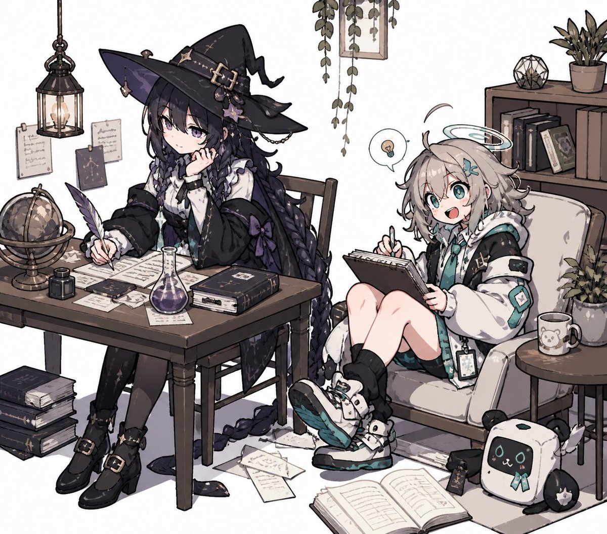 Scène d'Étude Sorcière Cosy et Fille Halo