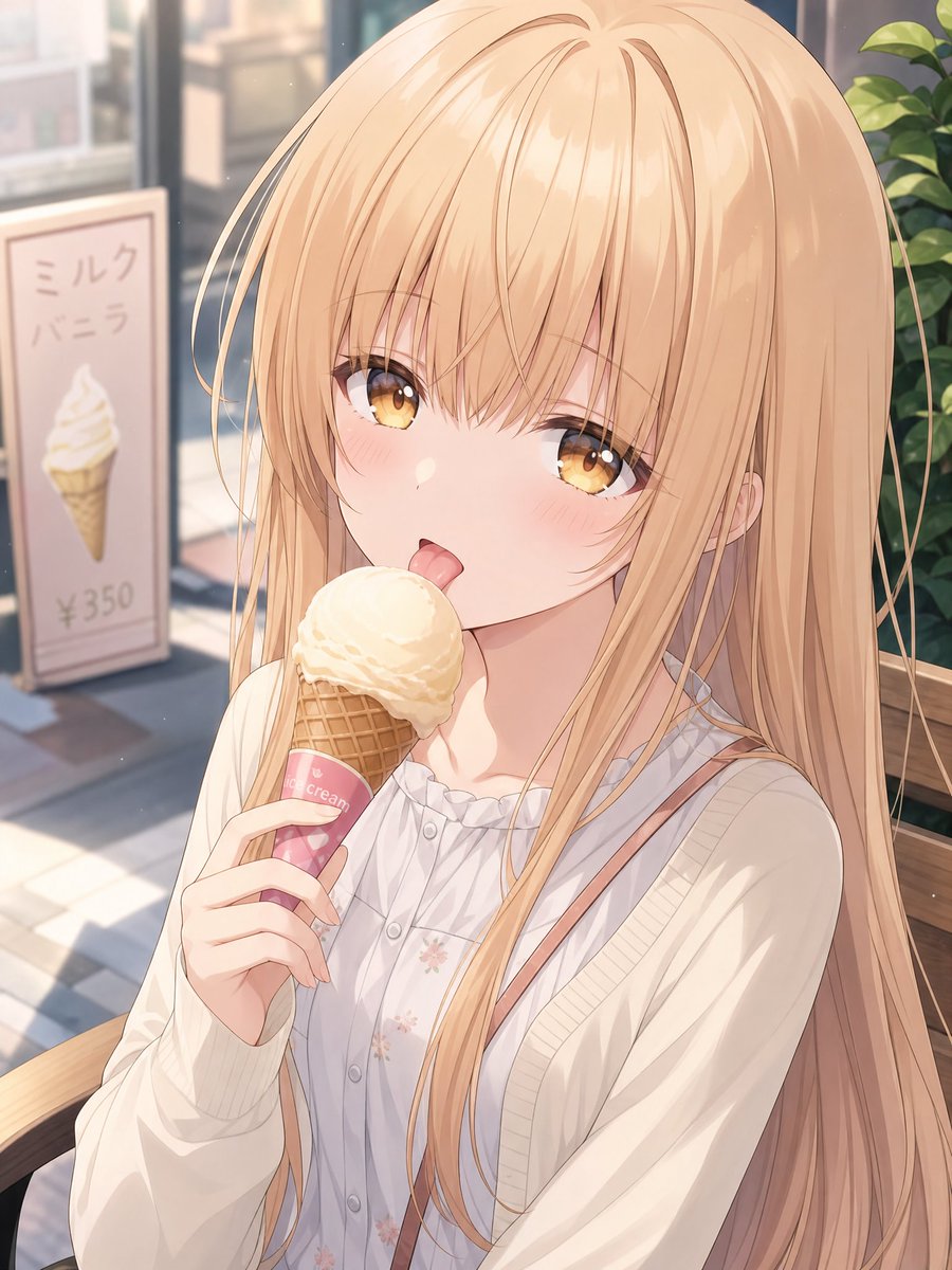 Blonde Anime Girl with Ice Cream