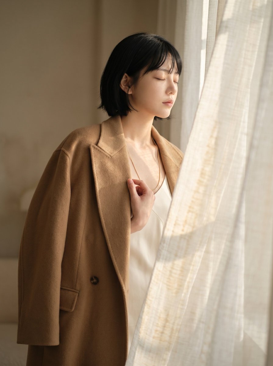 Portrait manteau camel luxe discret (1/2)