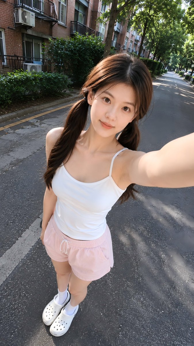 하이 앵글 여름 거리 셀카