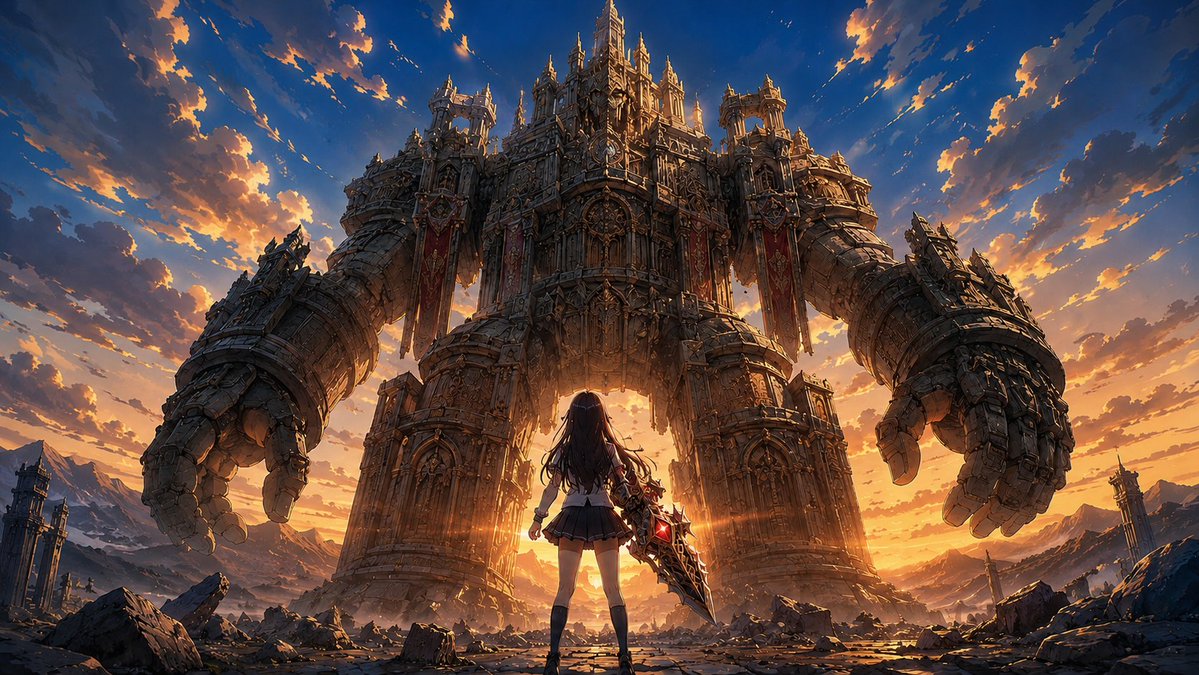 Schulmädchen vor Kathedralen-Golem