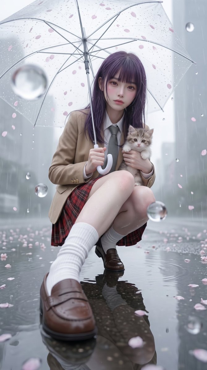 Rainy Sakura Schoolgirl Portrait (1/2)