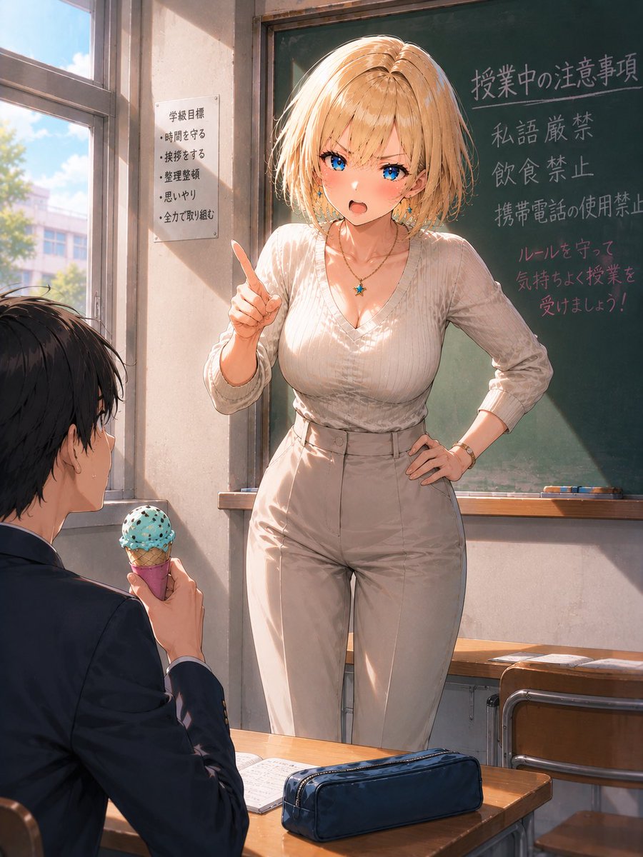 Scène de classe d'une enseignante blonde
