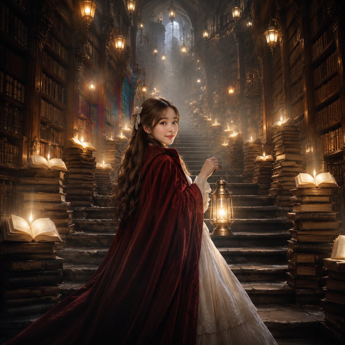Portrait fantastique de bibliothécaire vintage