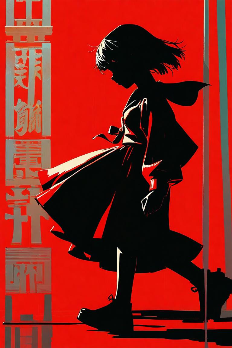 Rotes Anime-Silhouetten-Poster