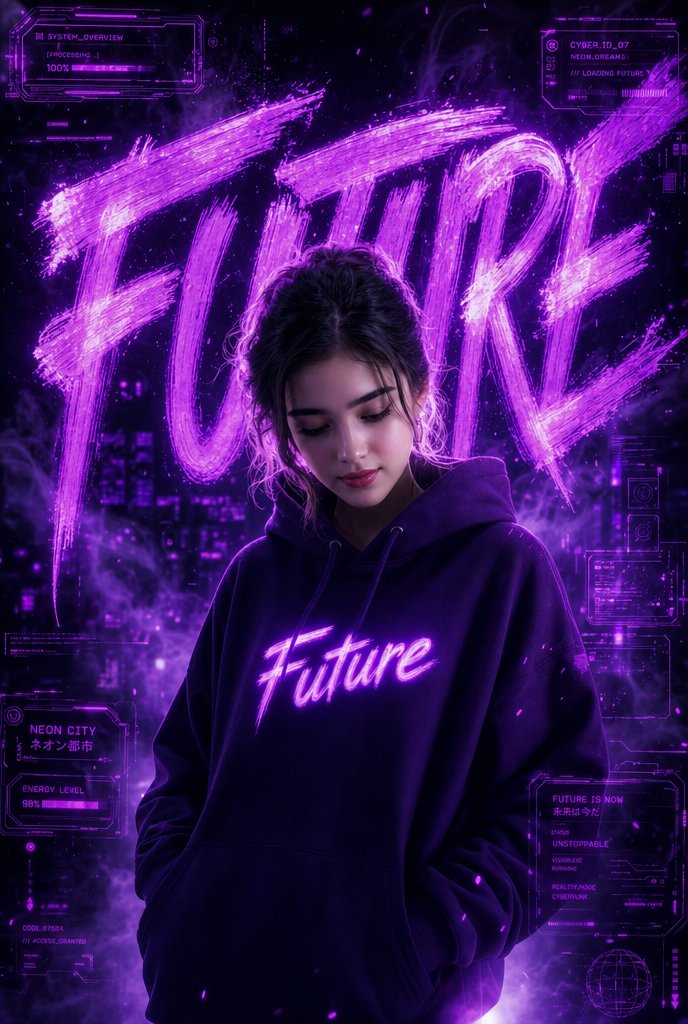 Ritratto Moda Felpa Cyberpunk Futuro Neon