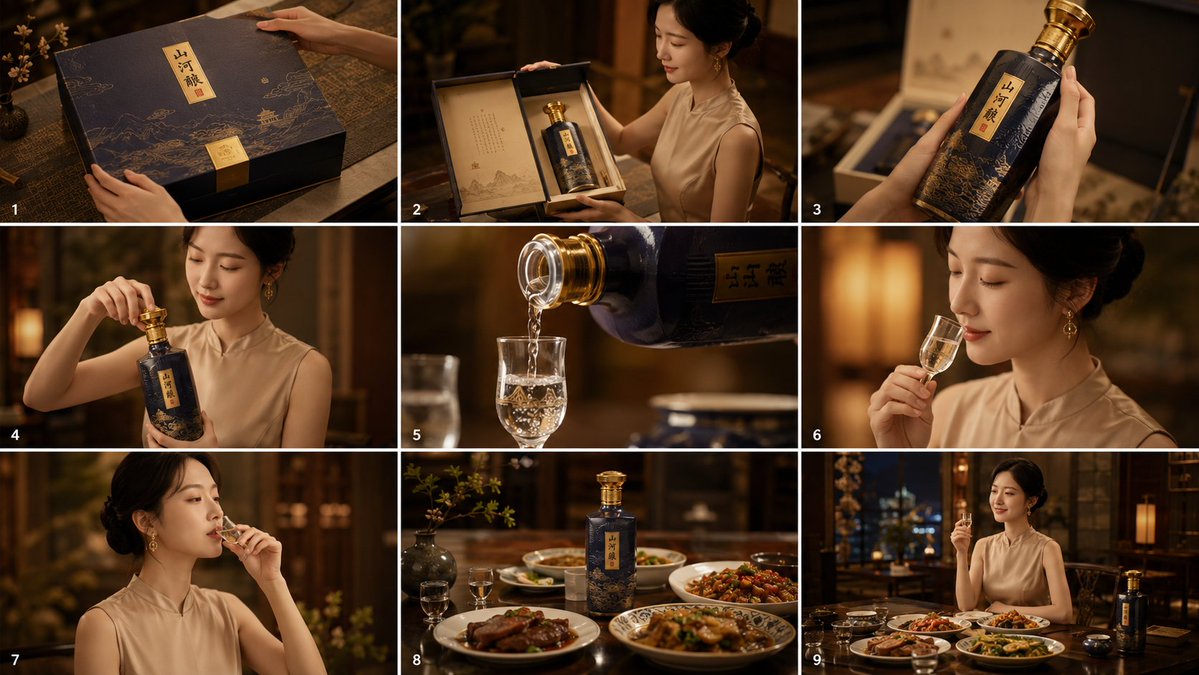 Cinematic Baijiu 9-Panel Storyboard