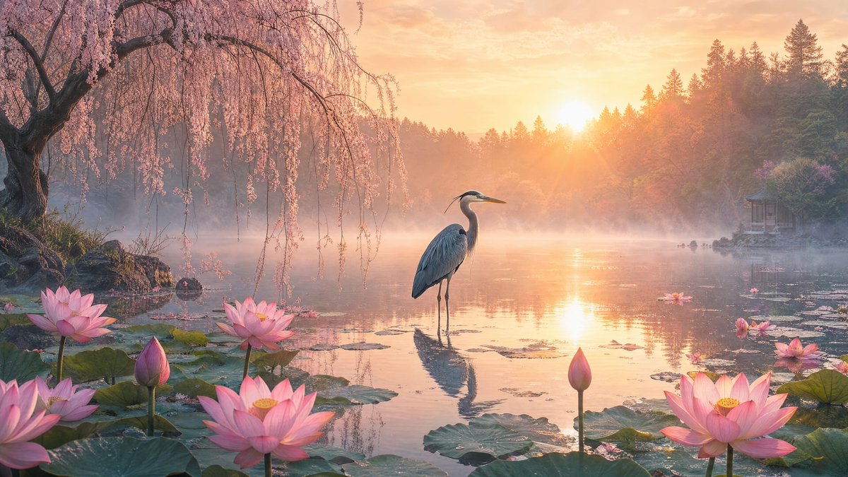 Misty Lotus Pond at Sunrise