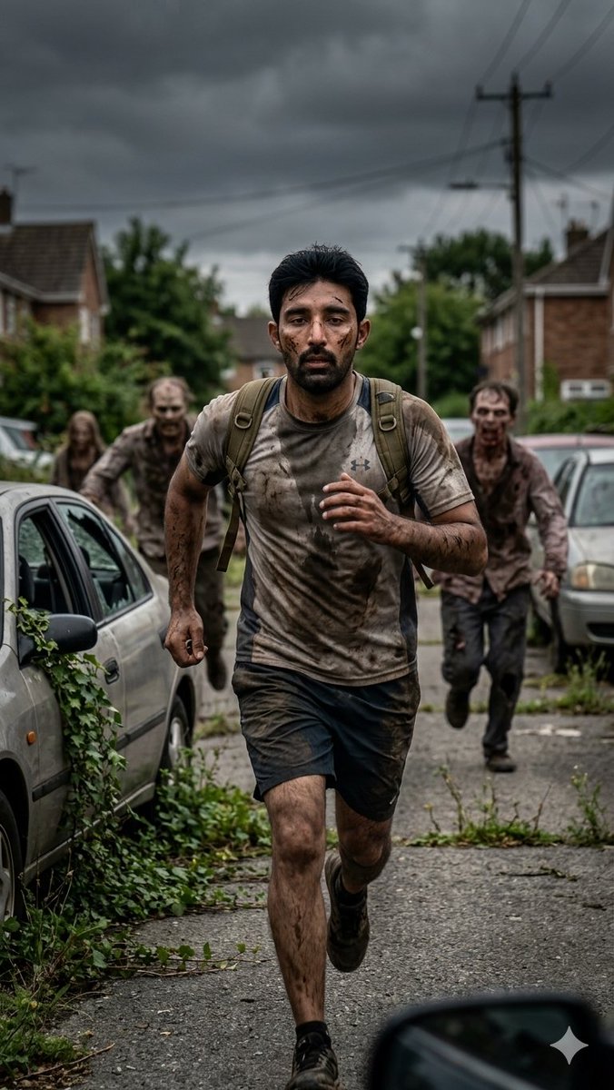 Desperate Runner on Stormy Street