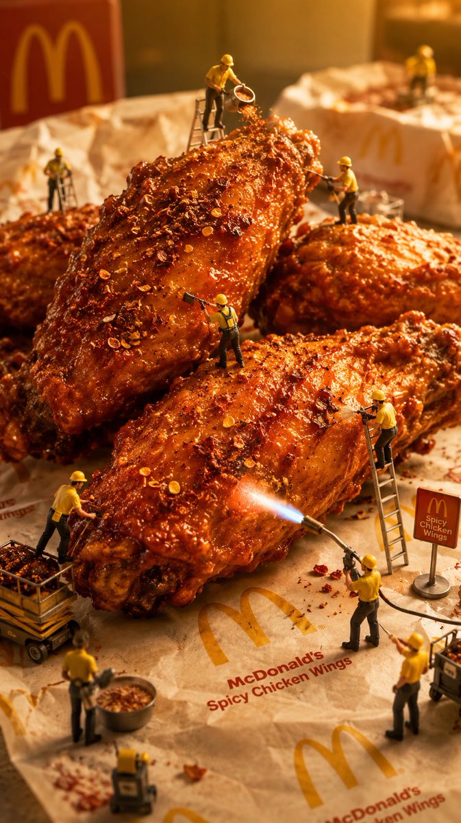 Mini ouvriers sculptent des ailes de poulet épicées