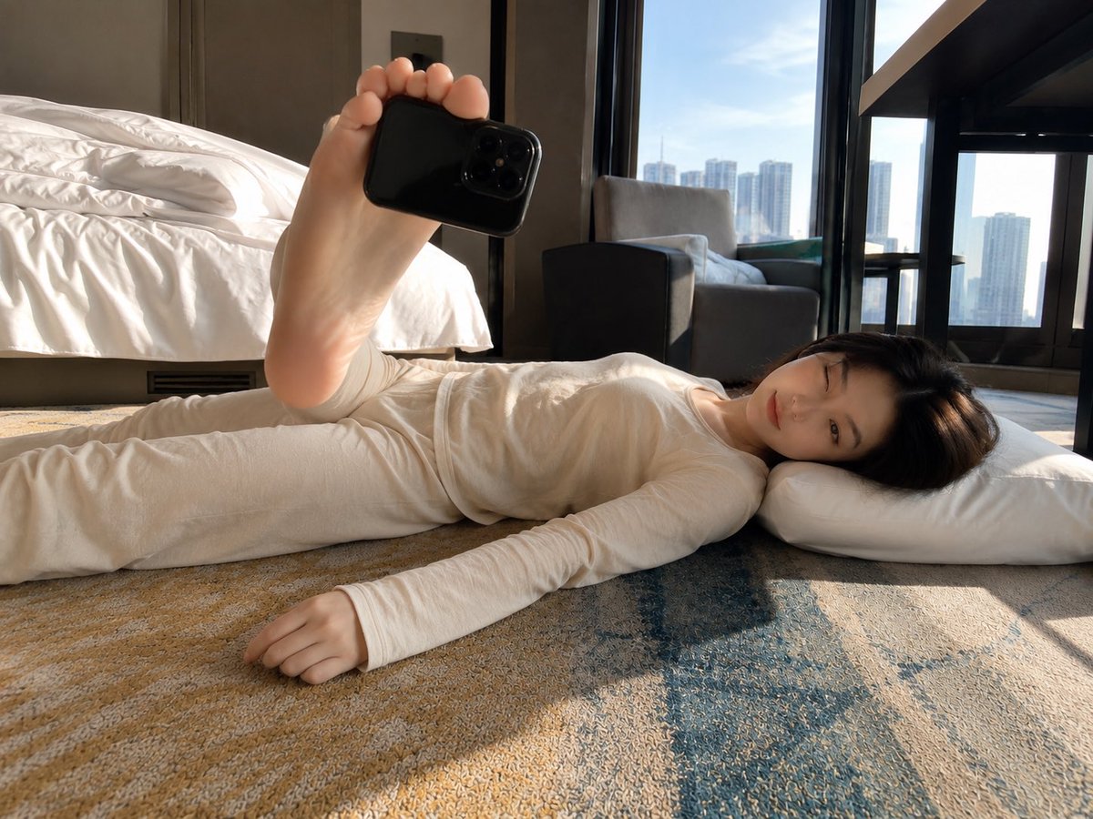 Foot-Held Selfie in Hotel Room (1/2)