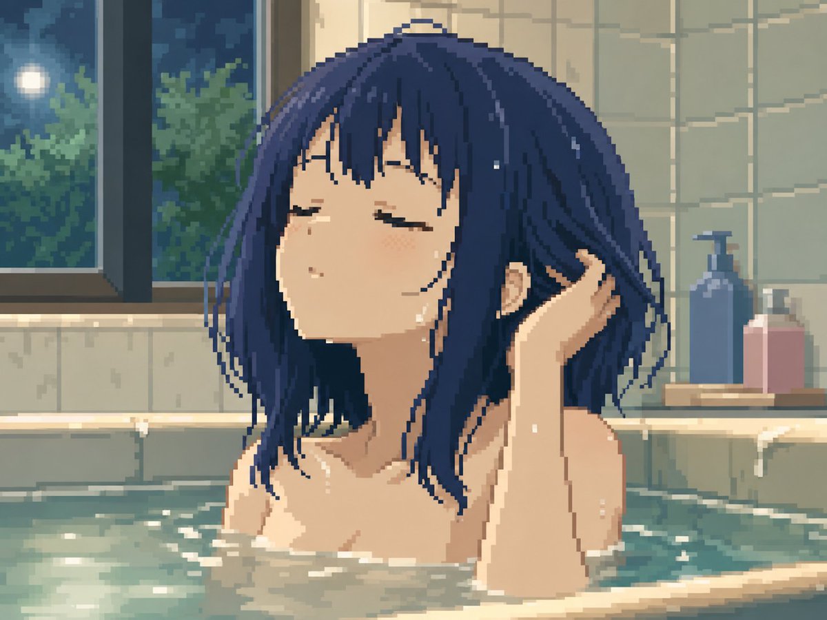 Escena de Baño Pixel Art a la Luz de la Luna