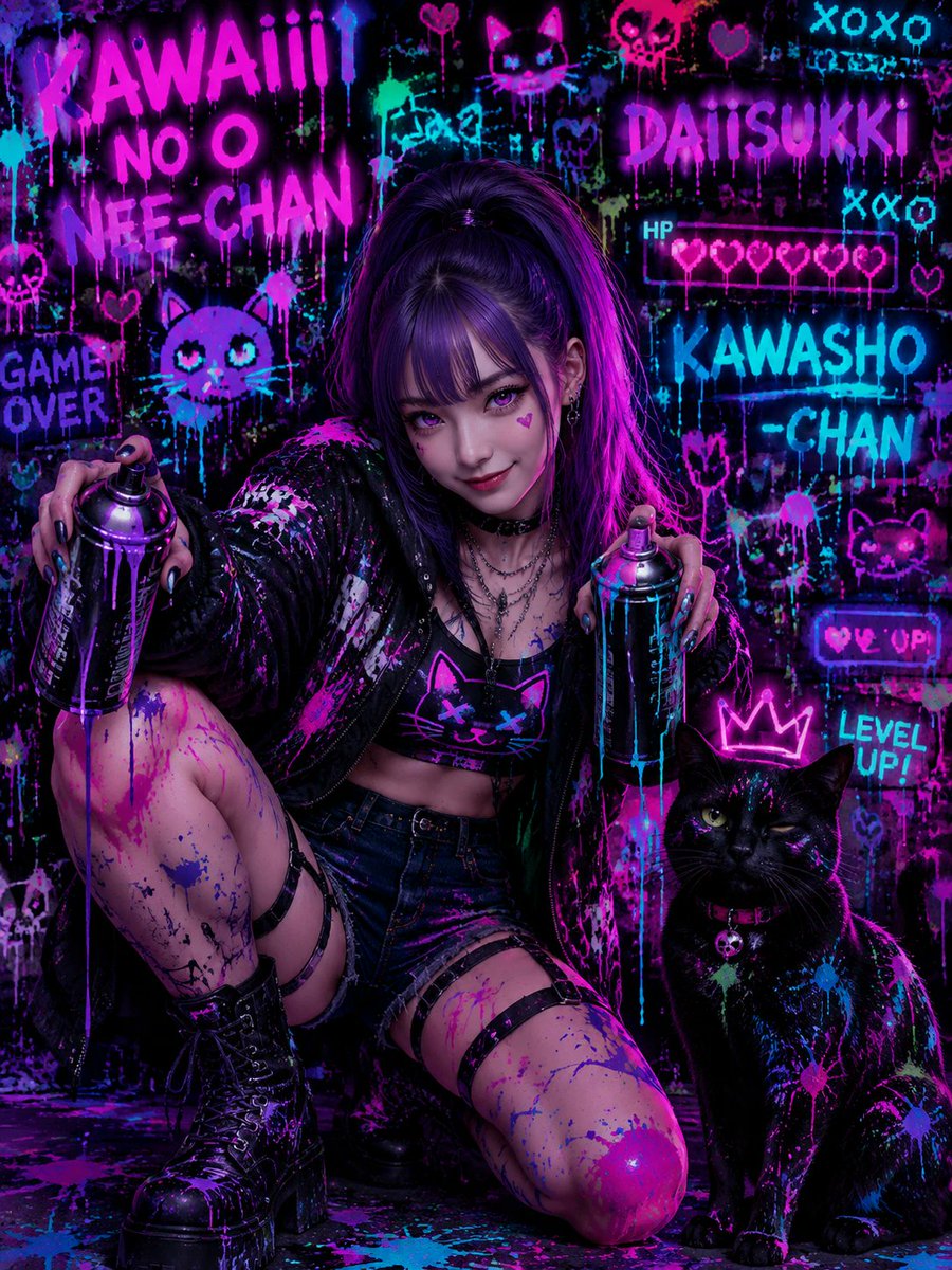Ritratto Graffiti Punk Kawaii Neon