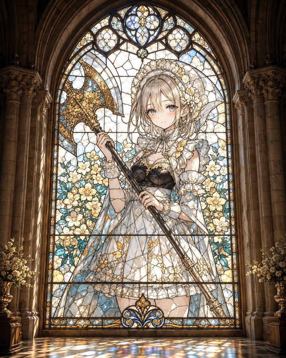 Gothic Stained Glass Anime Maiden