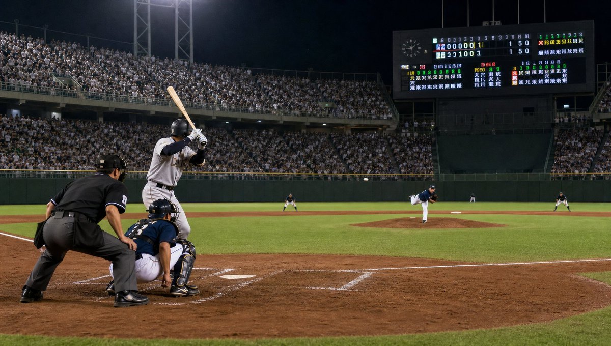Night Baseball Stadium Action (1/2)