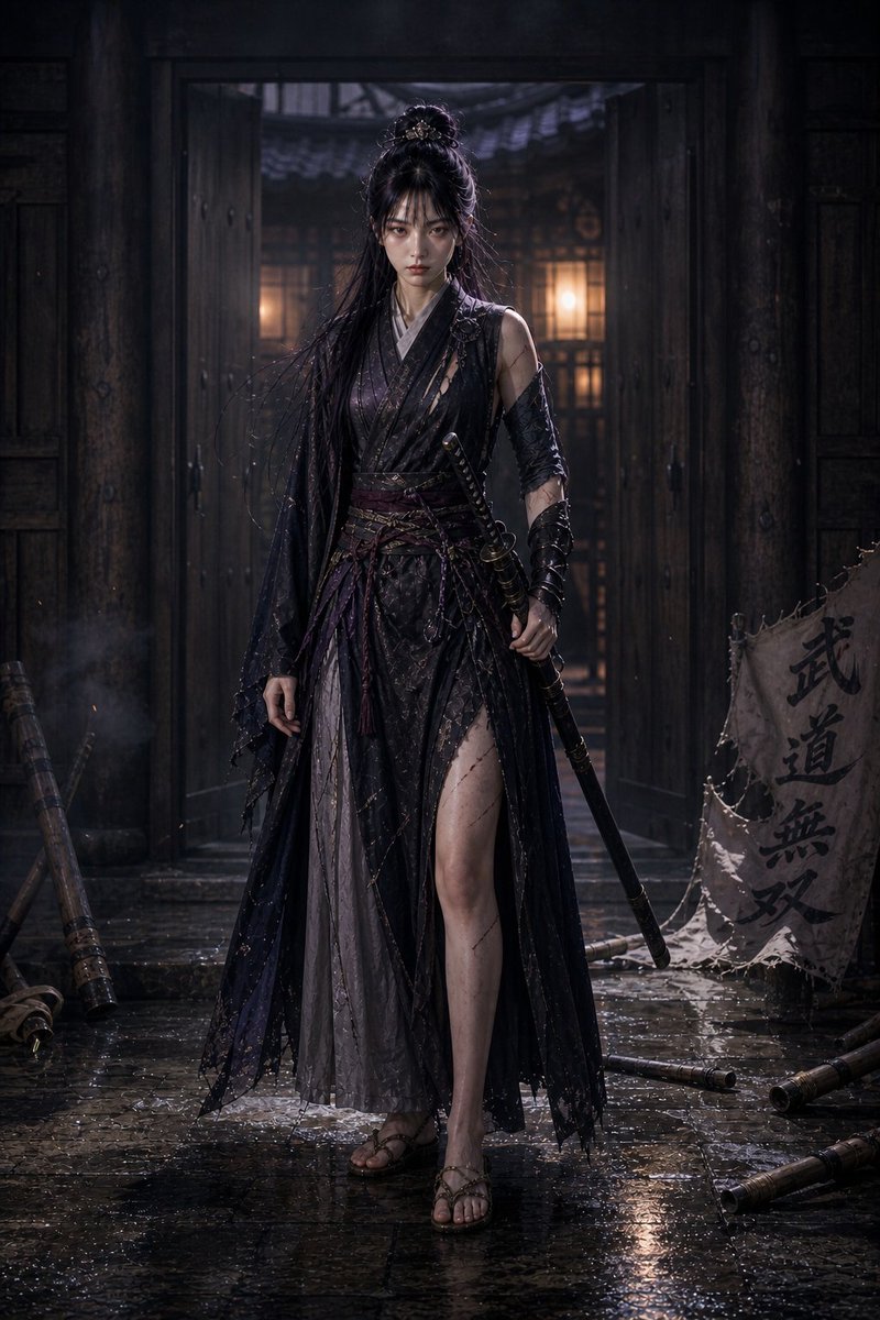Rainy Dark Fantasy Swordswoman
