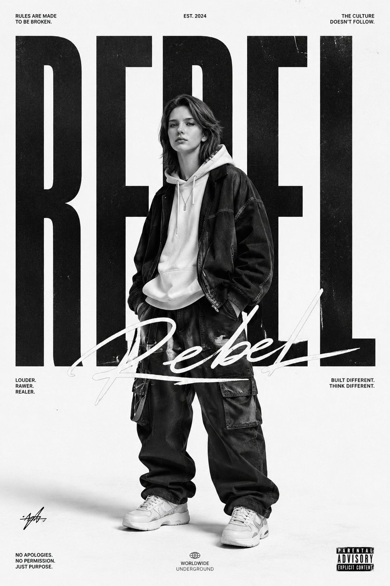 Pôster Editorial de Streetwear Monocromático