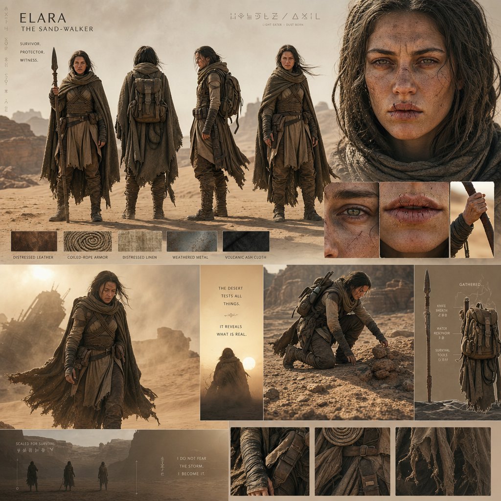 Tableau de personnage cinématographique de monde désertique